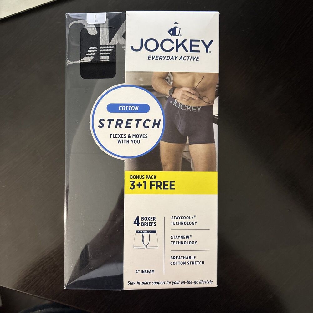 Jockey Boxer Briefs ActiveStretch Men’s Cotton Large 36-38 4 Pack $36